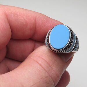 *925 Sterling Silver Turquoise Indian Tibet Men's Ring